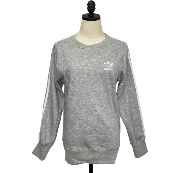 Adidas Crewneck Sweatshirt Heather Gray with White Arm Stripes and Logo Sz Med - Picture 2 of 10
